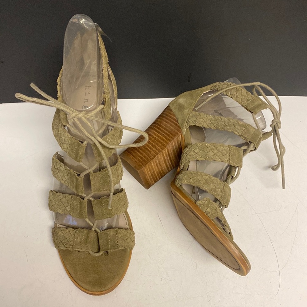 HINGE Green Suede Lace Up Strappy Heeled Shoes Size 10